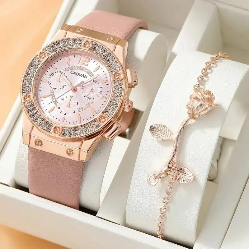 Elegant Wristwatch & Flower Bracelet