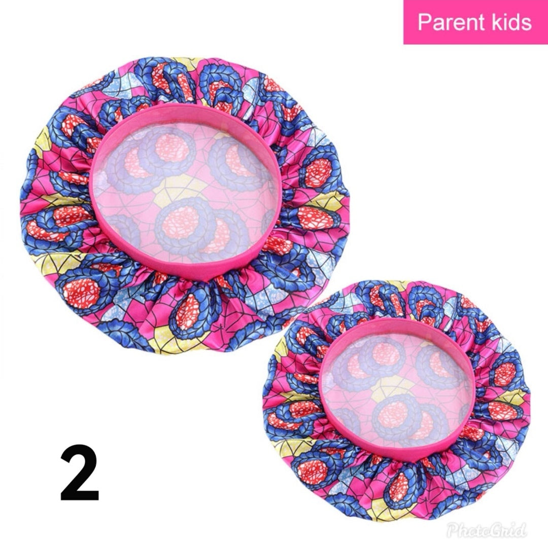 Mummy & Me Satin Hair Bonnet / Sleeping Cap. Soft Night Hats Colorful Cap (2Pcs)