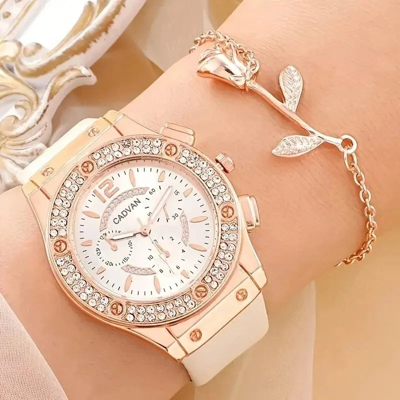 Elegant Wristwatch & Flower Bracelet