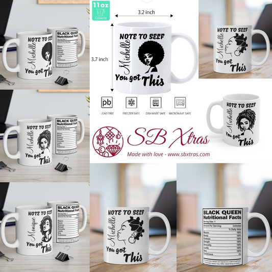 You Got This & Black Queen double sided Personalised mug: Add Name