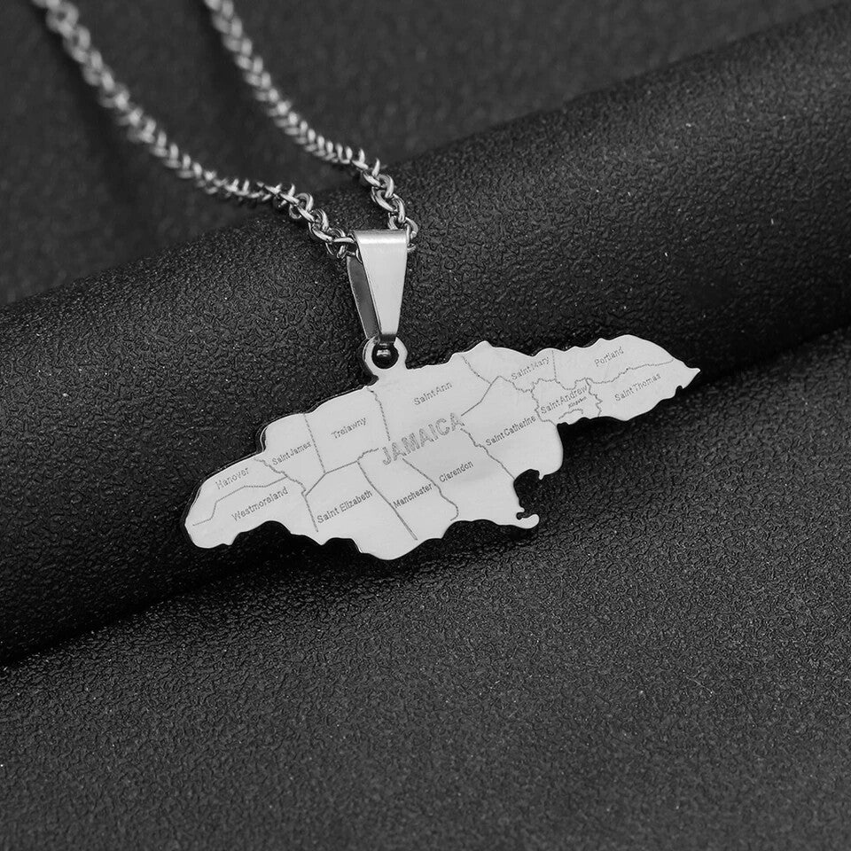 Map of Jamaica with Parish Necklace (Stainless Steel)