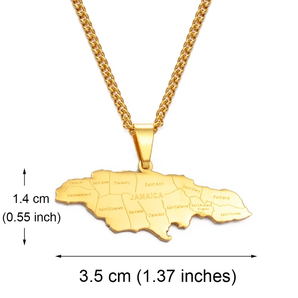 Map of Jamaica with Parish Necklace (Stainless Steel)