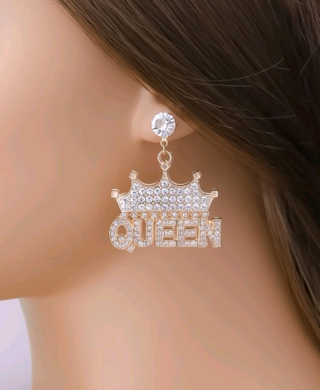 Rhinestone Crowned Queen Dropped Earring.