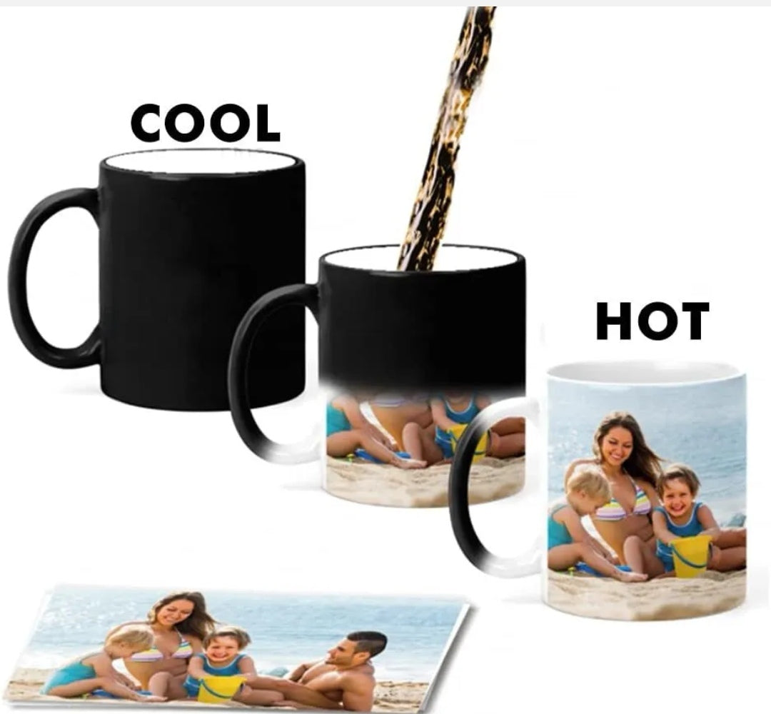 Personalised Heat Colour Changing Gift Magic Mug Image Photo Logo Text Cup. Heat sensitive Picture Cup / Mug.