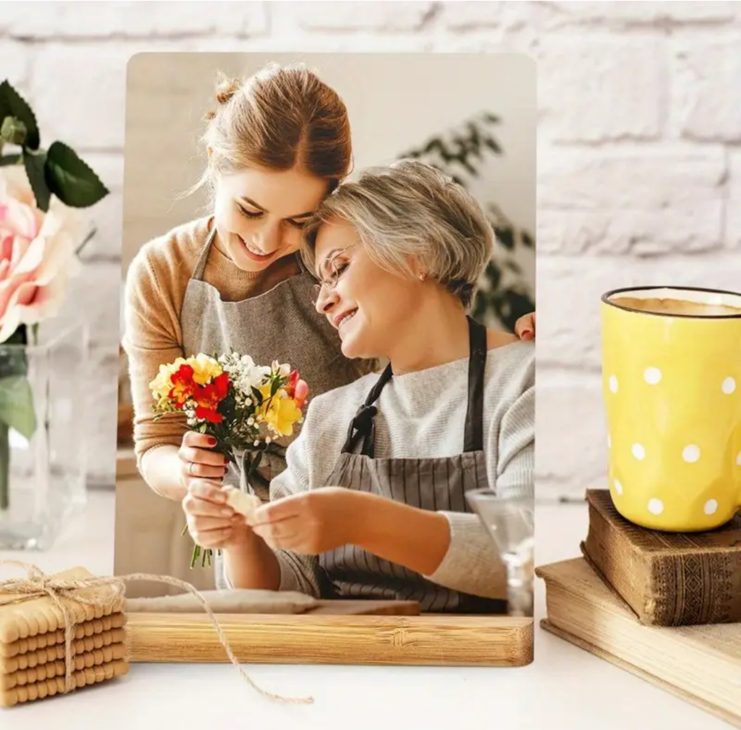 Custom Metal Photo Print with Natural Bamboo Base