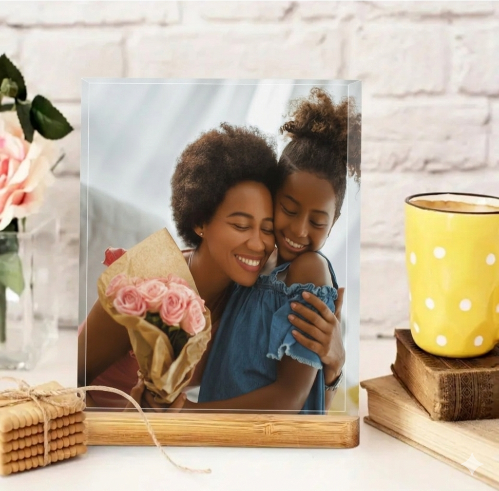 Custom Metal Photo Print with Natural Bamboo Base