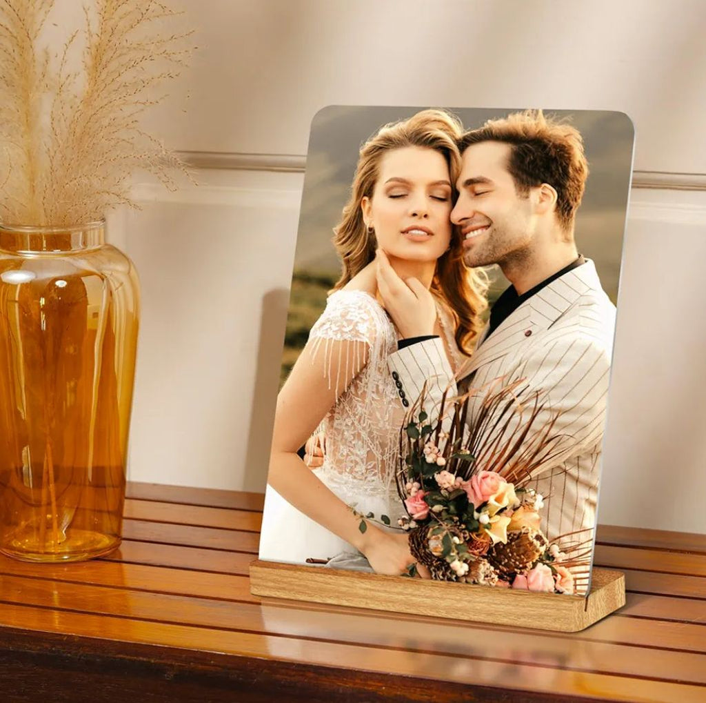 Custom Metal Photo Print with Natural Bamboo Base