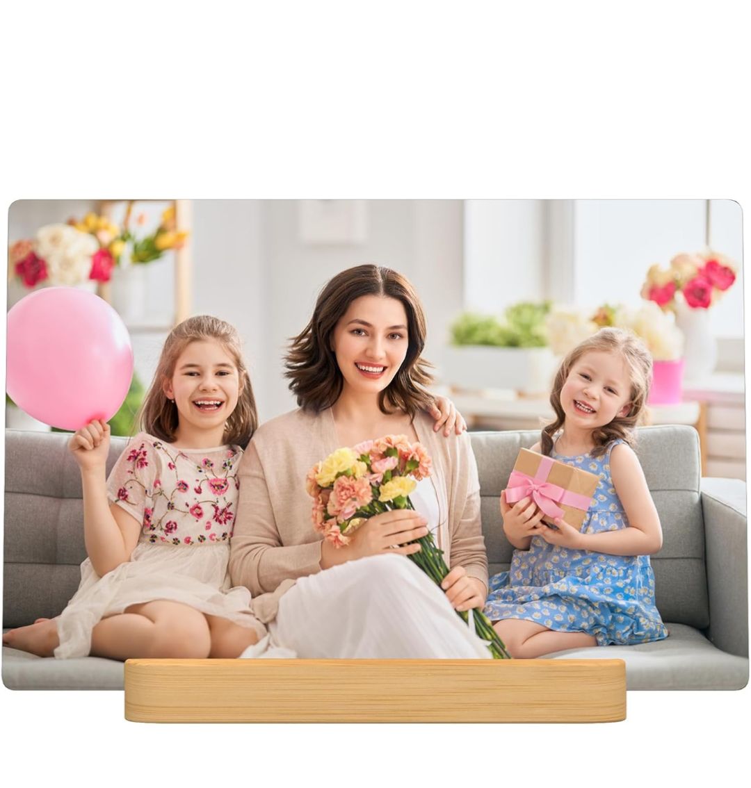Custom Metal Photo Print with Natural Bamboo Base