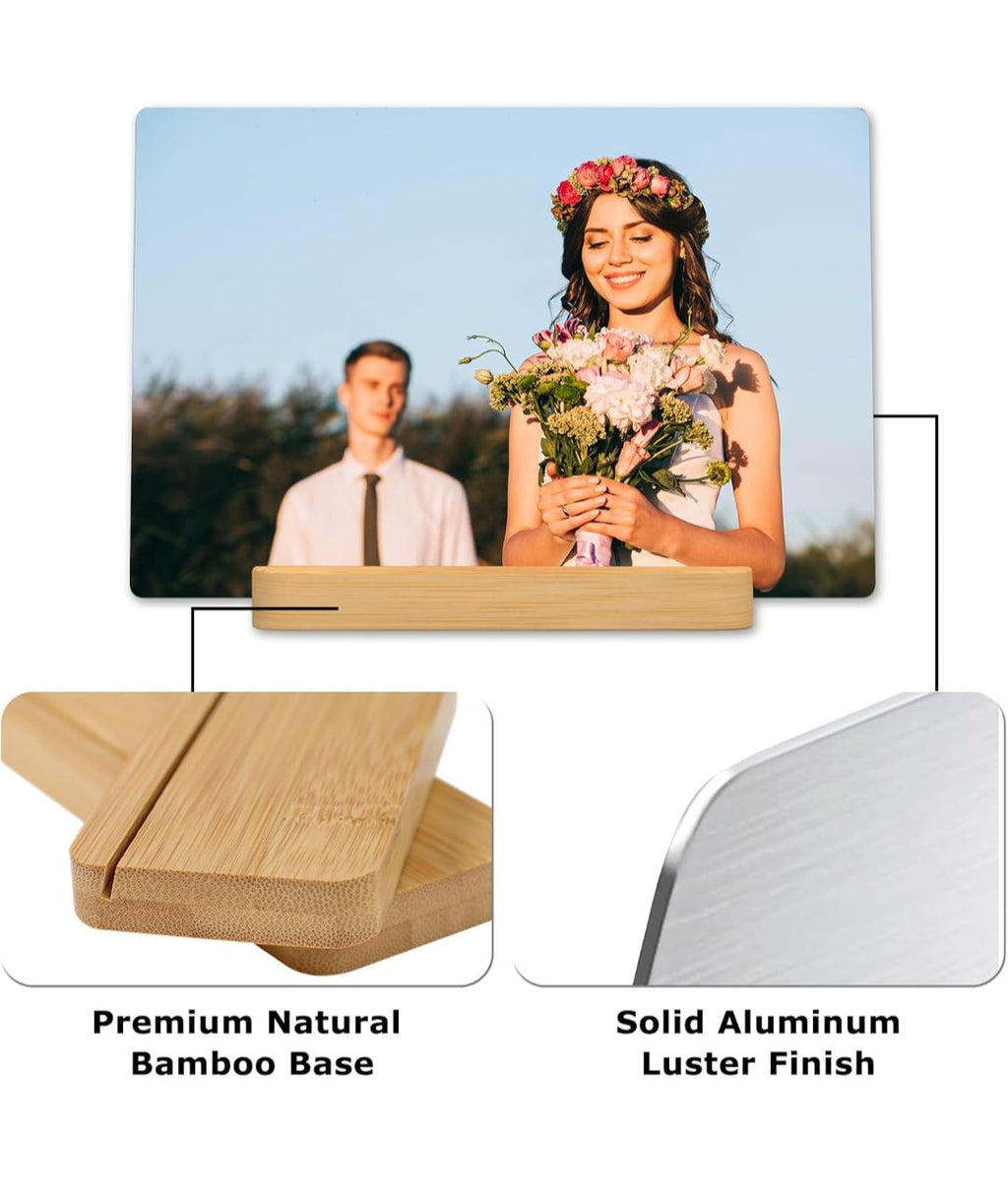 Custom Metal Photo Print with Natural Bamboo Base
