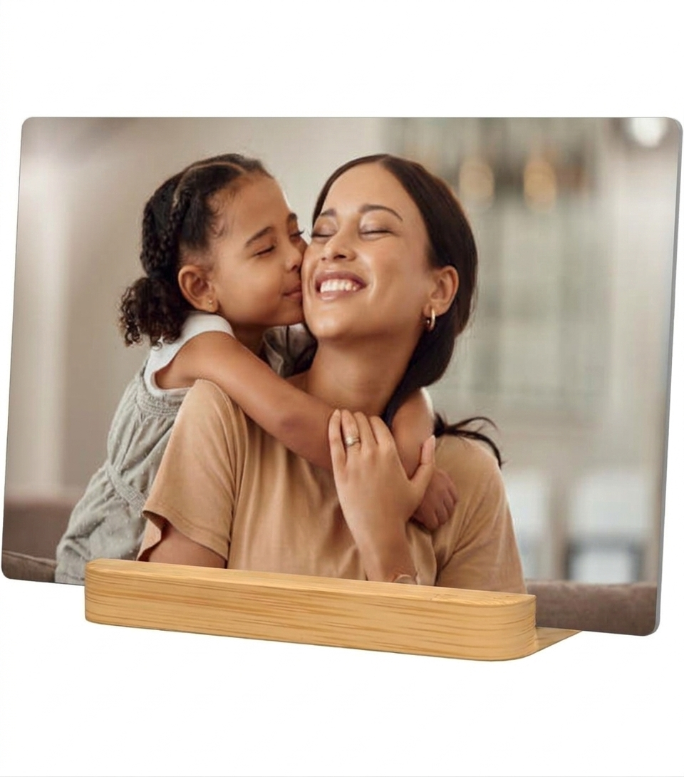 Custom Metal Photo Print with Natural Bamboo Base