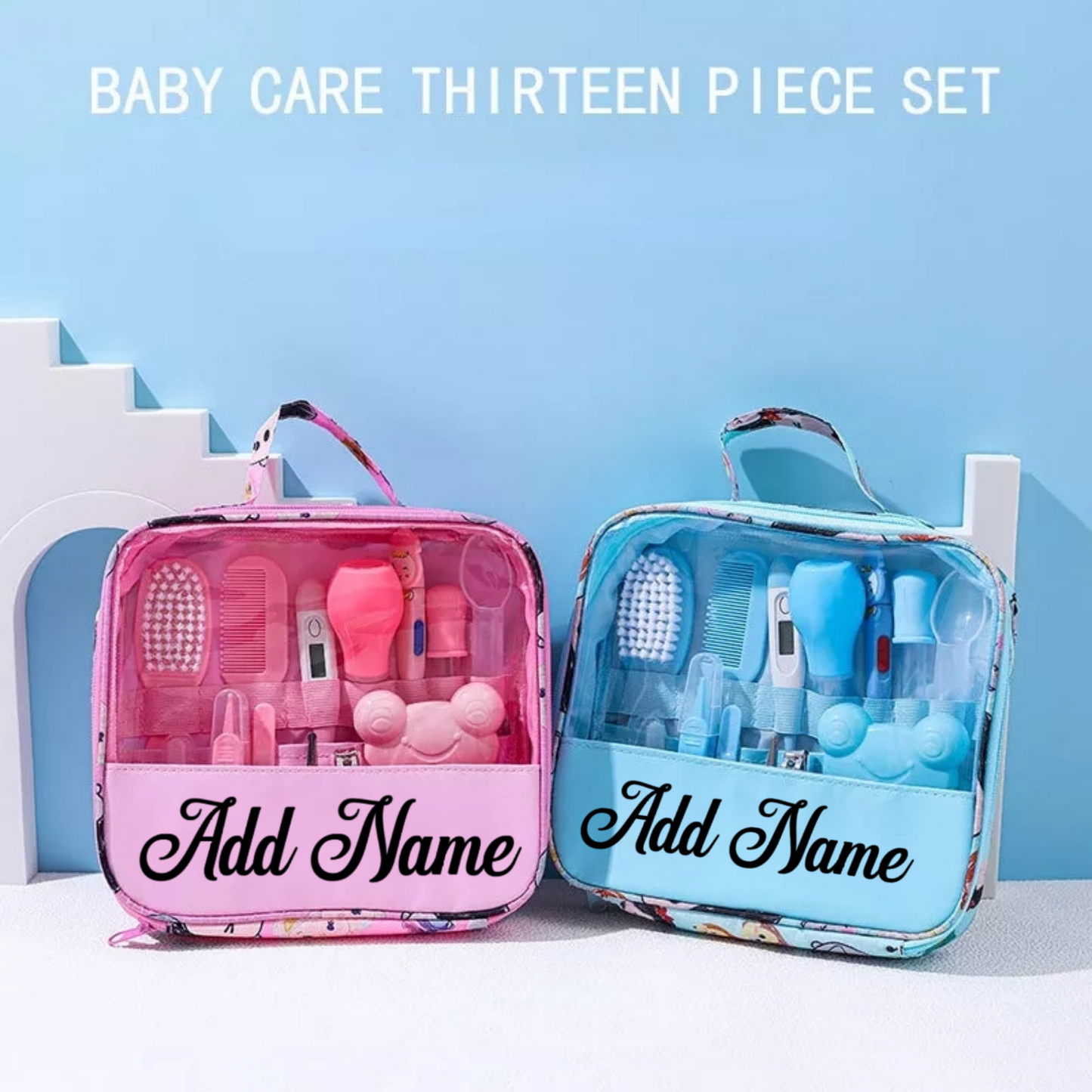 13 Pcs Personalised Newborn Baby Health Care & Grooming Set Blue or Pink