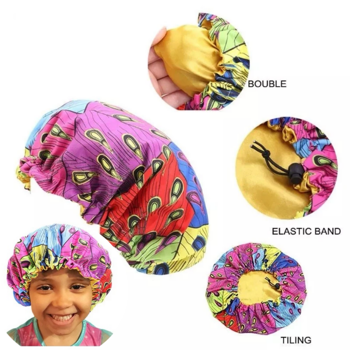 Baby & Kids Adjustable Satin Hair Bonnet / Sleeping Cap. Soft Satin Night Hats Colorful Cap for Girls / Boys